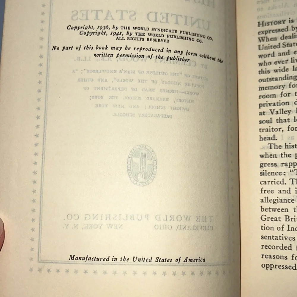 A COMPLETE HISTORY OF THE UNITED STATES CLOTH HARDCOVER BOOK CLEMENT WOOD 1941